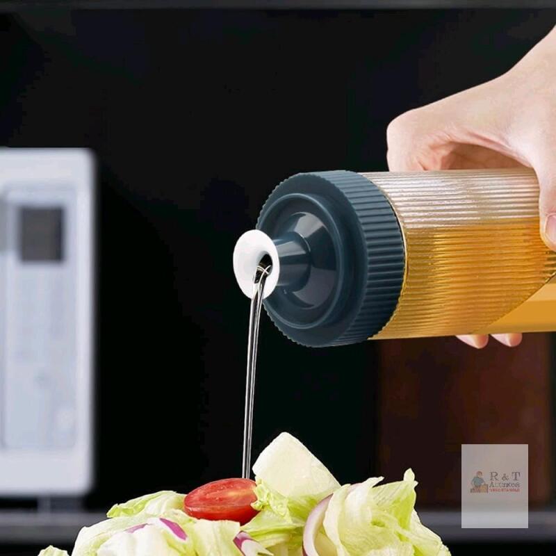 New 13.5oz/400ml Olive Oil Dispenser for Kitchen Camping Glass Oil and Vinegar Dispenser Bottle for Outdoor Travel, Glass Body, Plastic Lid & Cover