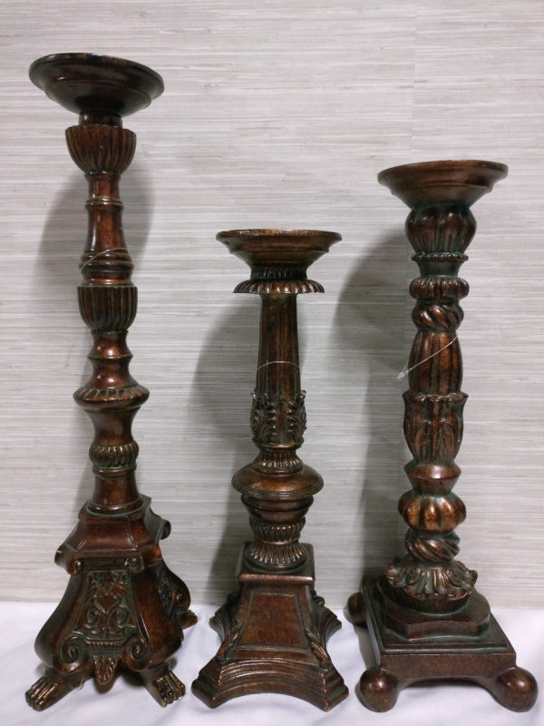 3 Pedestal Candle Holders - 15"-20"
