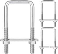 New Square U-Bolts, 3 Sets 42mm(1.65") Inner Width 100mm Length M8 304 Stainless Steel U Clamp Bolt with Nuts and Plates, for Boat Trailer