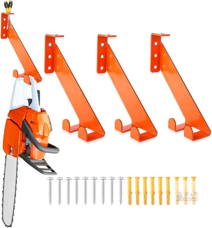 New 3pc 3 in 1 Chainsaw Holder 10" - Heavy Duty Chainsaw Wall Mount, 10 Gauge Steel Chain Saw Hanger for Garage Organization, Hefty Rack Storage Organizer for Chainsaw Accessories and Tools, 180lbs Capacity