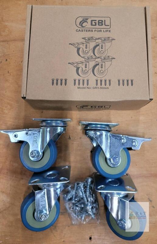 NEW GBL TPR-50mm Swivel Caster Wheels with Dual Locking Brake, Set of 4, 2" (50mm), 110 lbs Each