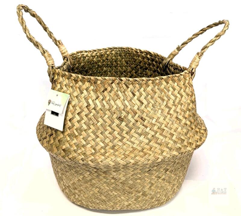 New LG Seaforth Home Seagrass Plant Basket with Handles, 10" Diameter &times; 11" Tall (Excl Handles) Wicker Woven Storage Basket