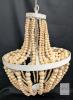 As-New Natural Wood Bead & White Accents Hard-Wire Lighting Chandelier