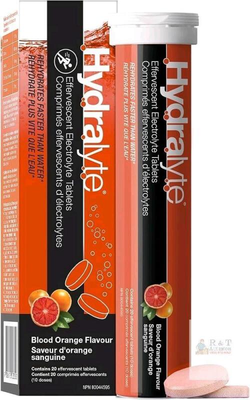 [exp 2027] New HydraLyte Effervescent Electrolyte Tablets - Blood Orange Flavoured, Pre-Workout and Post-Workout Hydration Solution to Enhance Performance and Maximize Recovery (20 Count)