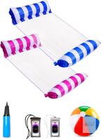 New 2-Pack Multi-Purpose Water Hammock Inflatable Pool Floats 27" &times; 49.5" + 2&times; Waterproof Cellphone Bags, Inflatable Beach Ball & Hand Pump