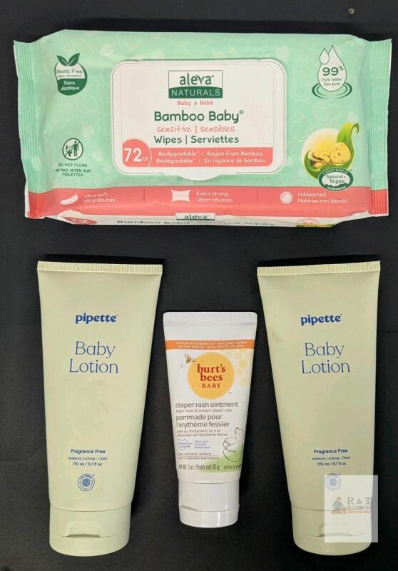 [exp 2027-28] New Bamboo Baby Wipes, Burt's Bees Baby Diaper Rash Ointment & 2&times; Pipette Fragrance Free Baby Lotio