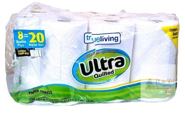 7 New Rolls TrueLiving Ultra Quilted Paper Towels, Double Rolls, 138 2-Ply Sheets Per Roll