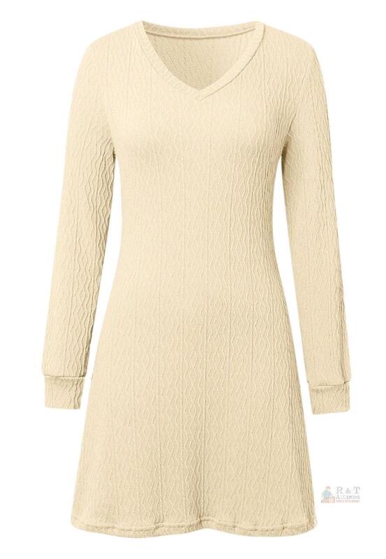 New Size MEDIUM Women's V Neck A Line Lightweight Knit Sweater Dress With Pockets