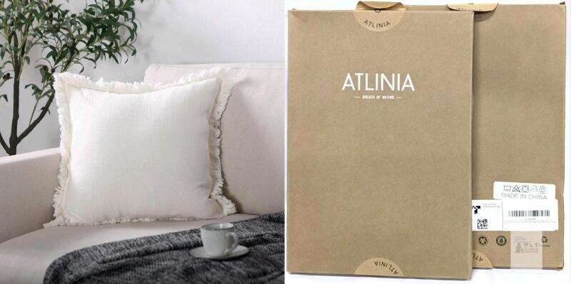 2 New ATLINIA Decor Throw Pillow Cover - Decorative Farmhouse 18x18 Inch Pillows Cover Linen Boho Cushion Cover for Bed Couch Sofa Outdoor Cream
