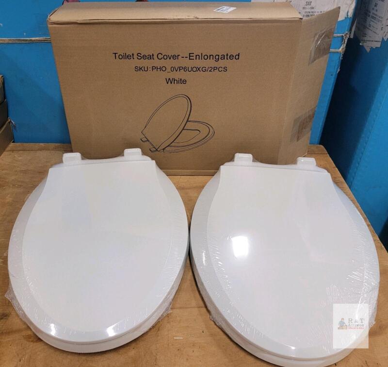Two (2) New Enlongated Toilet Seat w/Built-in Potty Training Seat, Elongated Toilet Seat Cover with Soft Close Hinge Magnetic Kid Lid Non-Slip Seat Bumpers Toilet Lid for Elongated or Oval Toilets Fits Adult and Child