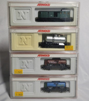 Arnold N Gauge Toy Train Railroad Cars in Case , Four (4) Cars