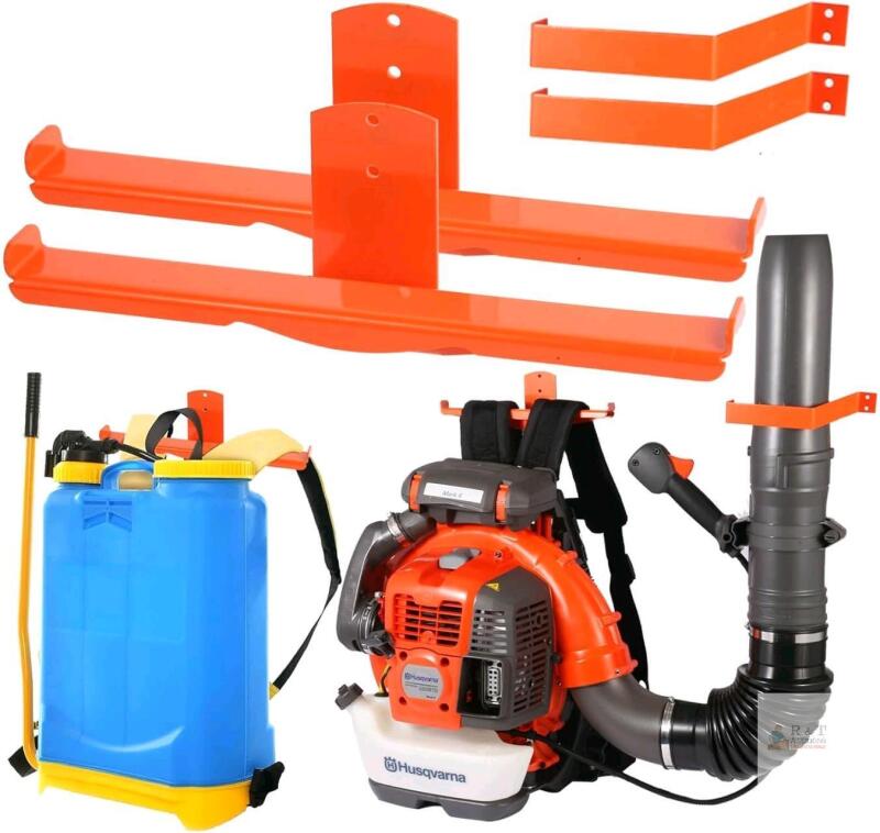 New Backpack Blower Rack with Hose Holder - Heavy Duty Backpack Sprayer Wall Mount with Dual-Sided Hooks, Space-Saving Backpack Hanger for Weed Eater, Hedge Trimmer and Chain Saw, 330lbs Load Capacity