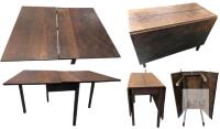 Vintage 28.5" Tall Solid Dark Wood Drop-Leaf Farmhouse Kitchen Table With Swing-Out Leg Braces - 20" &times; 42.5" When Down, 42.5" &times; 56.25" Extended