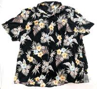 Size 5XL Men's George Relaxed Fit Cotton Blend Tropical Flowers Black Hawaiian-Style Short Sleeve Button-Up Top, In Good Condition, Light Wear