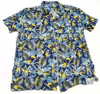 Size 4XL Men's Caribbean Joe Tropical Toucans Hawaiian-Style Short Sleeve Button-Up Top, In Good Condition, Light Wear