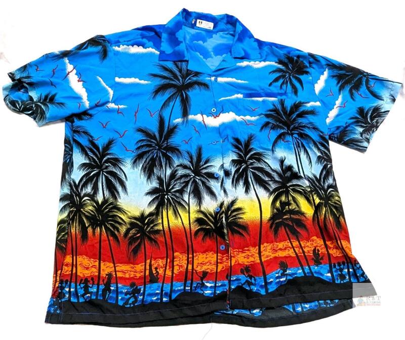 Size 4XL Men's V.H.O. Jamaican Beach Party Hawaiian-Style Short Sleeve Button-Up Top, In Good Condition, Light Wear