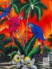Size 4XL Men's Parrots Orange Waves Hawaiian-Style Short Sleeve Button-Up Top, In Good Condition, Light Wear - 2