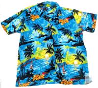 Size XXXL Men's Lightweight Flowy Tropical Ocean Short Sleeve Button-Up Top, In Good Condition, Light Wear