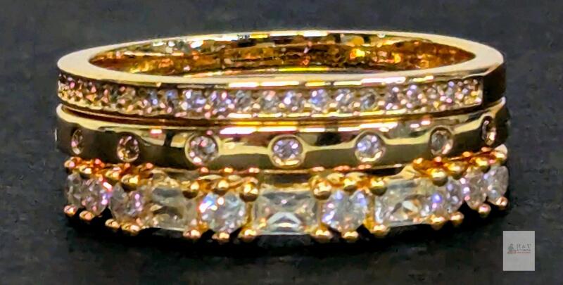 New Size 8 3pc Stacking Rhinestone Rings, Non-Magnetic