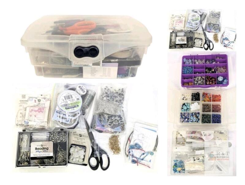 Assorted Jewelry Making, Beading & Craft Supplies & Tools in Bin