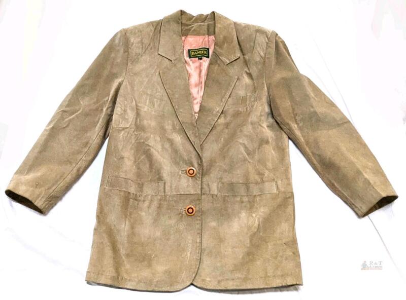 Vintage Size MED Women's DANIER Suede Leather 2 Button Blazer Jacket With Shoulder Pads