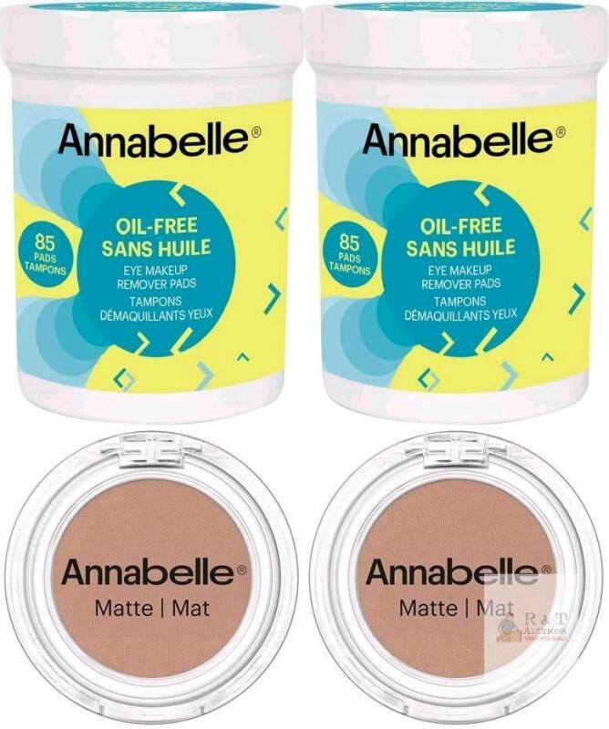 2 New Annabelle Oil-Free Eye Makeup Remover Pads 85 Pads Each & 2 Matte Single Eyeshadow : Sand 1.5g Each