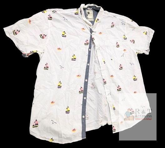 Size 4XL Men's Free Planet 100% Cotton Seagulls & Sailing Short Sleeve Button-Up Top, In Good Condition, Light Wear