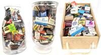 WOW! Huge Vintage Matchbook Collection Including Many Local Niagara Businesses, In Wine Box, Glass Vase & Glass Apothecary Jar (No Lid) Up To 13.75" Tall