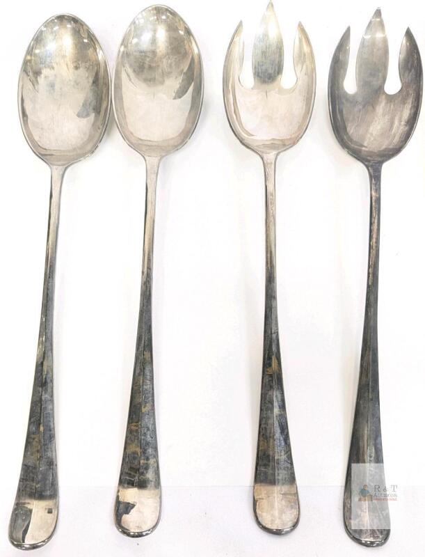 Vintage Pairs of Large 12.75" Long Serving Spoons & Forks Made in Hong Kong