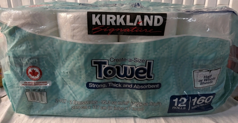 Kirkland 12 Pack of Paper Towels.