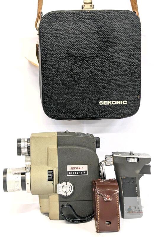 Vintage Sekonic Micro-Eye 53EE 8 Zoom Movie Camera With Film(!), Grip, Carry Case (Strap Intact) & Kodak Mount in Case