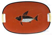 Vintage Red Wood Lacquerware Japan Swordfish Serving Tray Marlin Decor 12" &times; 17.75"