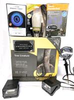 Halloween Outdoor Decorations & Yard Lights: 2 Battery-Powered Strobe Lights, Ghost Projection Yard Light, Eyeball Yard Light, Thunderbolt Projector With Audio, Short Circuit Lightbulb, Holiday Tree Creature in Large Storage Bin With Lid 19.5" &times; 30" &times; 17