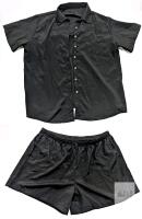 New Size 4XL Men's 2-Piece Button-Up Short Sleeve Top & Elastic Drawstring Waist Shorts Set