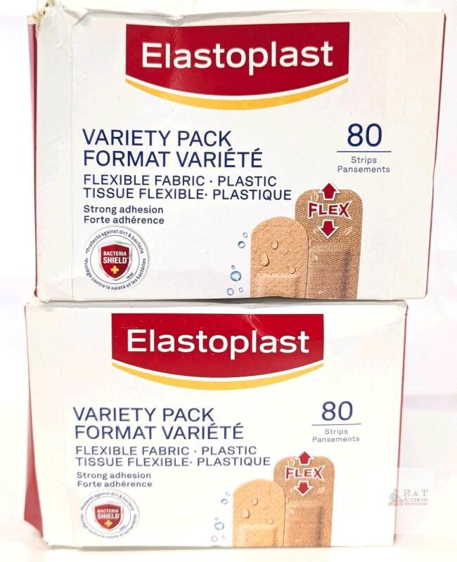 2 New Elastoplast 80 Strips Variety Pack Flexible Fabric Bandages [exp 2028]