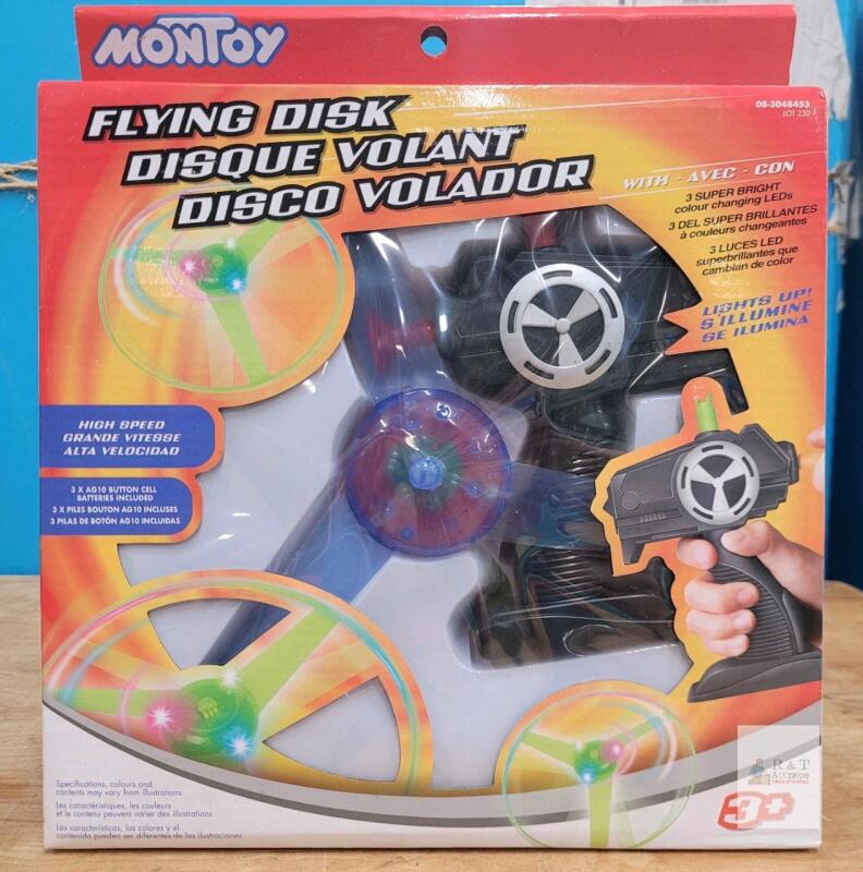MONTOY Flying Disk Launcher Set with LED Lights, Includes 1 Launcher and 3 Multi-Color Disks