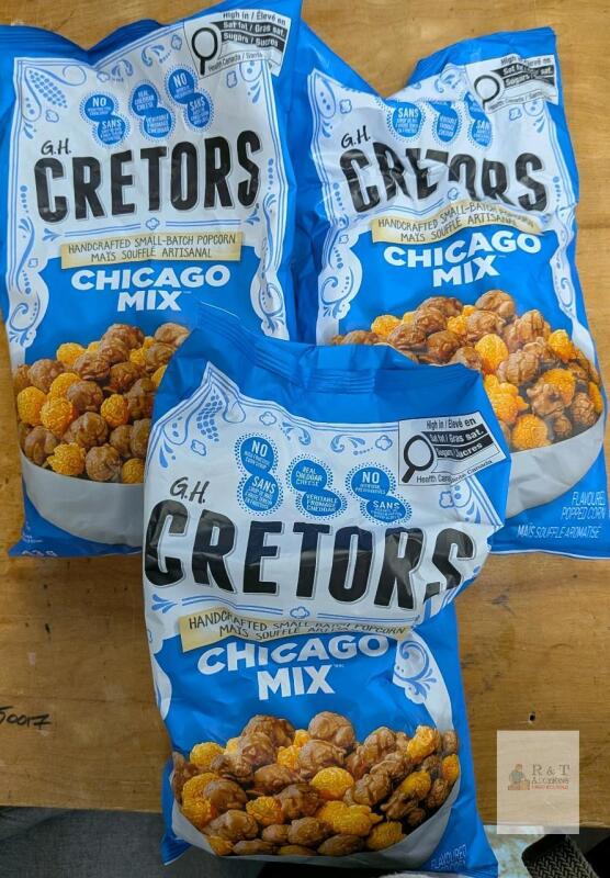 3 G.H. Cretors Chicago Mix Popcorn, 26oz Bag, Real Cheddar, Caramel Corn, Best By May 2026, Lot 5240