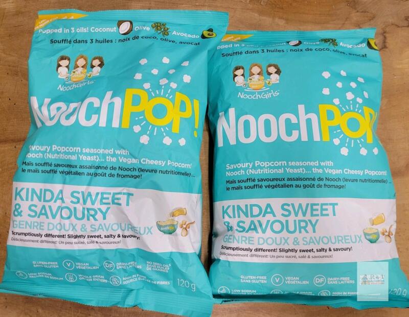 2 NoochPOP Kinda Sweet & Savoury Popcorn, Vegan, Gluten-Free, 200g, Best Before May 12, 2026