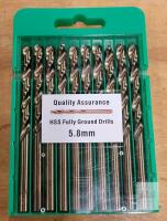 10pcs 5.8mm HSS Cobalt Jobber Drill Bits, Fully Ground, Straight Shank, Green Case,