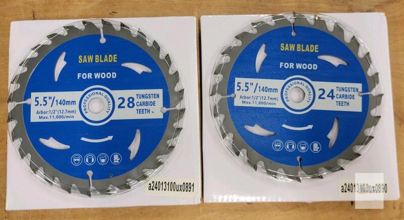 5.5" Tungsten Carbide Circular Saw Blades, 28T & 24T, 1/2" Arbor, 11,000 RPM