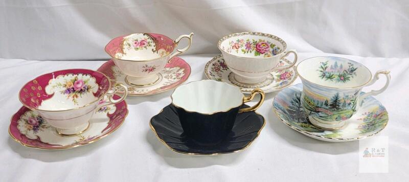 Assorted Cups & Saucers . Not all Pieces Ring True . Coalport , Royal Albert , Royal Grafton