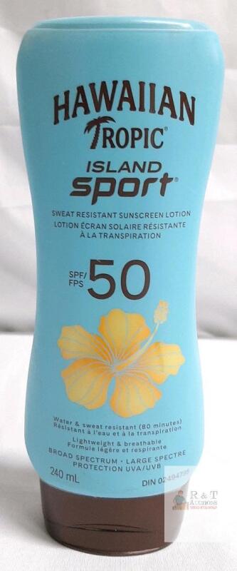 Hawaiian Tropic Island Sport SPF 50 Sunscreen Lotion, 8.12 fl oz, Broad Spectrum, Water/Sweat Resistant
