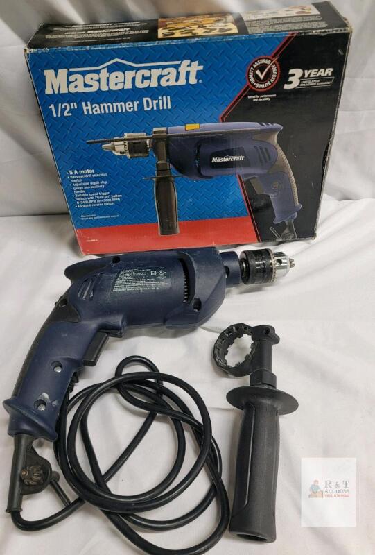 Mastercraft 1/2" Hammer Drill 54-2986-4, 5A, 0-2400 RPM, 0-43,000 BPM, w/ Aux Handle & Box- working