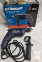 Mastercraft 1/2" Hammer Drill 54-2986-4, 5A, 0-2400 RPM, 0-43,000 BPM, w/ Aux Handle & Box- working