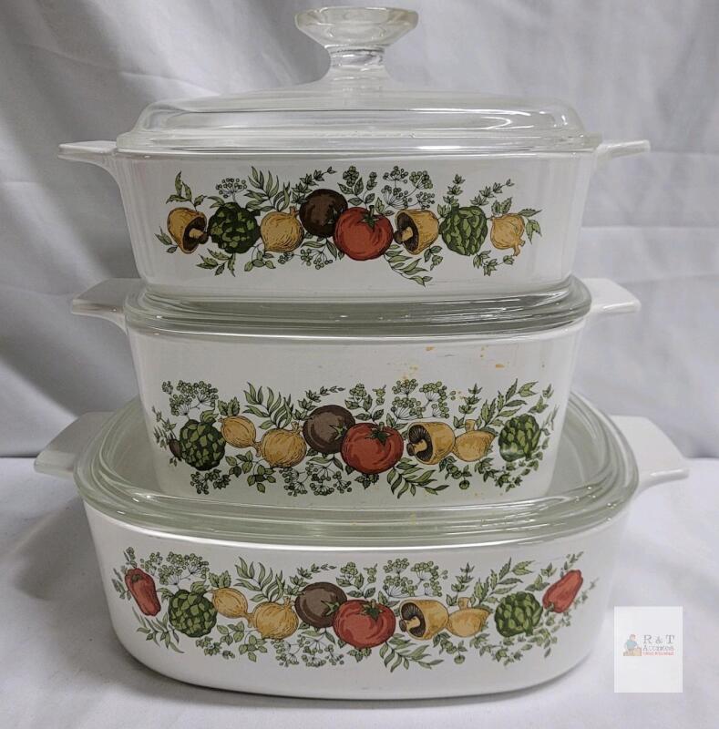 Vintage 3pc. Corning Ware Casserole Dishes w/Lids