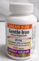 Webber Naturals Gentle Iron Capsules with Vitamin C, B12, and Folic Acid, 150 Count