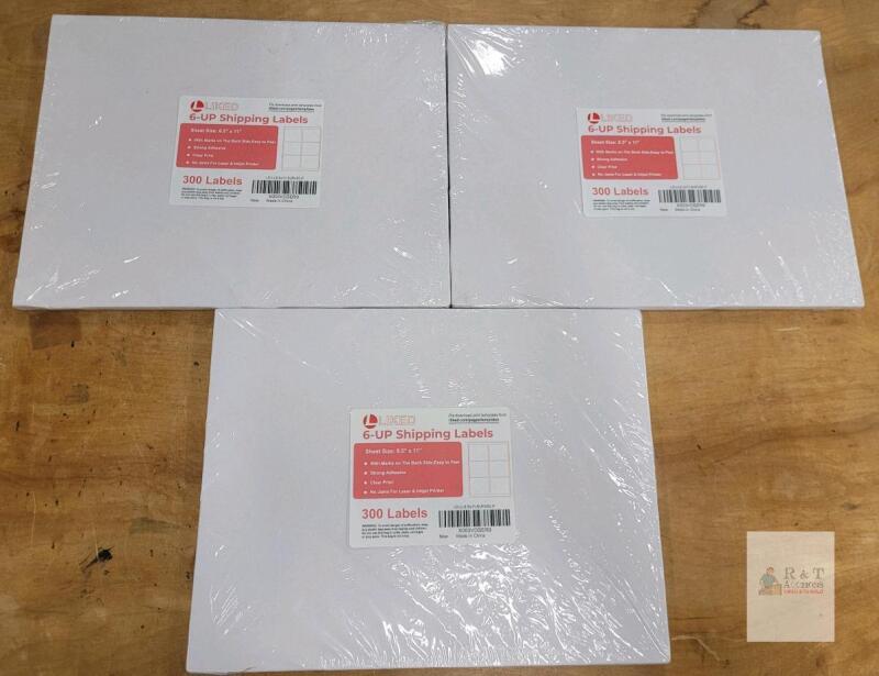 3 LIKED 6-UP Shipping Labels, 8.5" x 11" Sheets, 300 Labels, Laser & Inkjet Compatible