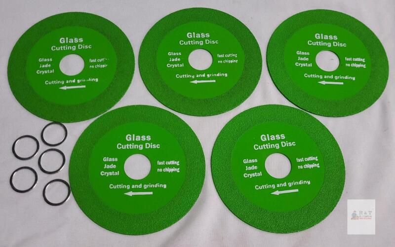 5-Pack 3" Glass Cutting Discs with Spacer Rings &ndash; For Glass, Jade, Crystal, Fast Cutting, No Chipping