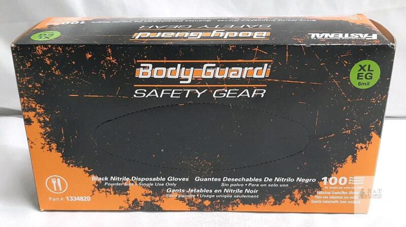 Body Guard XL Black Nitrile Disposable Gloves, 6mil, Powder-Free, 100-Pack, Lot 24708-03025
