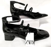 New ZARA Black Block-Heal Mary Jane Dress Shoes Size 42